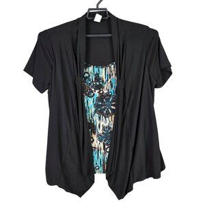 Perception Women Black Cardigan Multicolor Top Attached Polyester Stretch 2X
